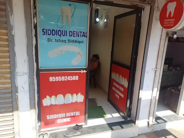 Clinic entrance with Siddiqui Dental signs